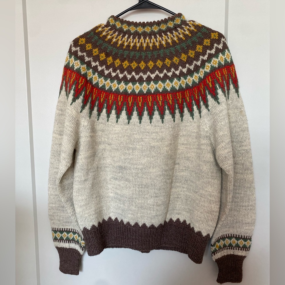 Norwegian wool hand knit fair isle cardigan sweater 1950s Nordic vintage - Picture 5 of 6